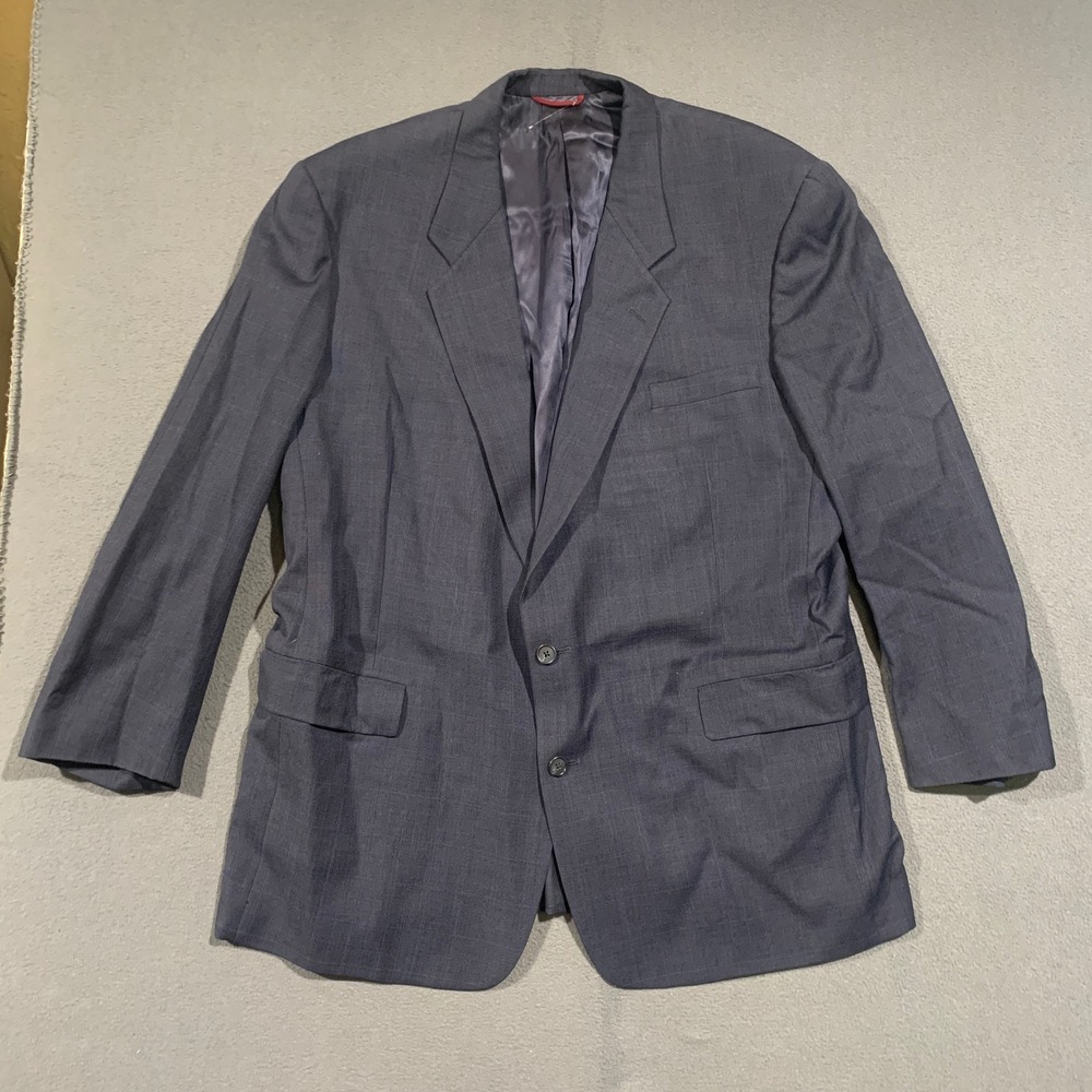 Hart Schaffner Marx Sport Coat Mens 50L Gray Plaid Virgin Wool Blazer Two Button